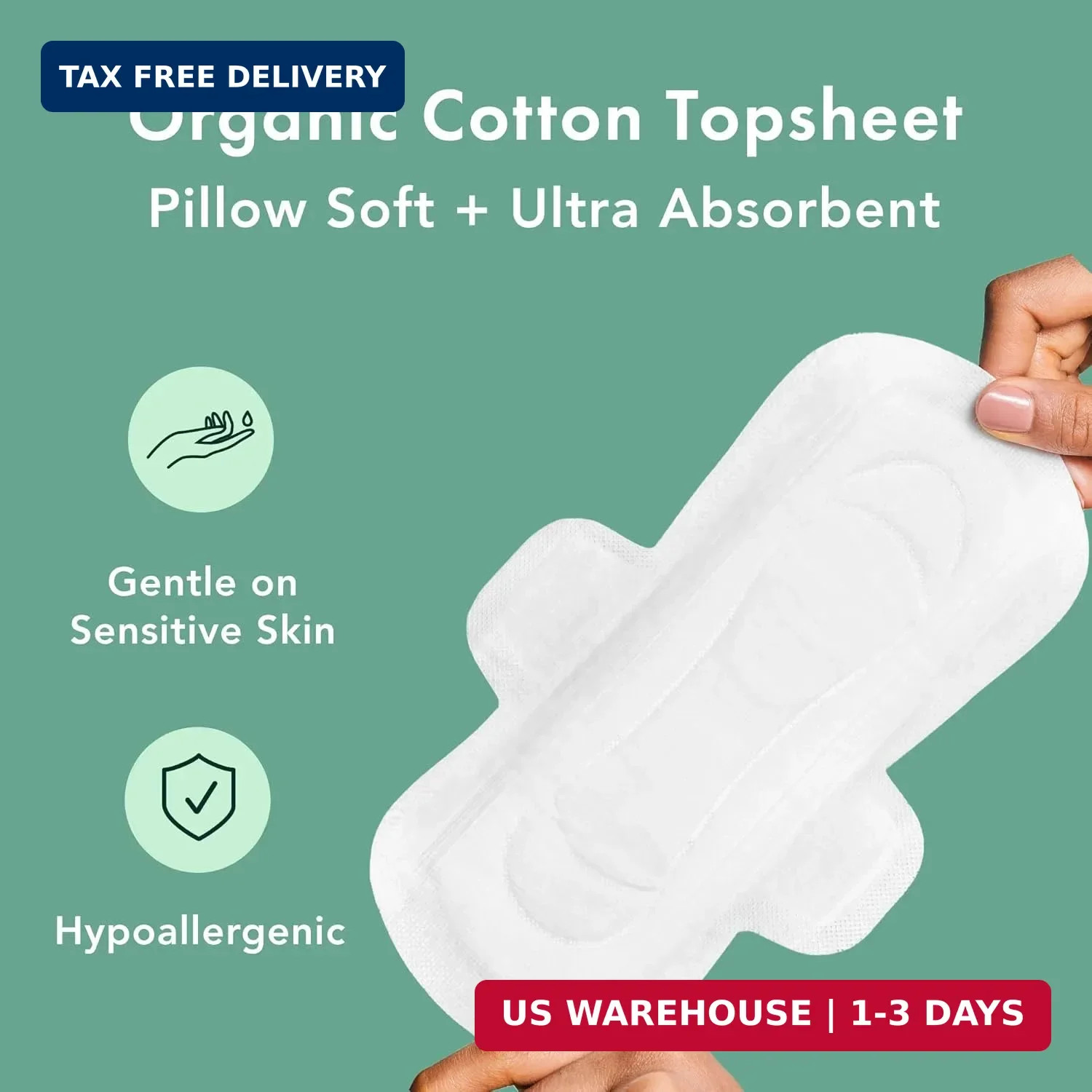 Rael Pads for Women, Organic Cotton Cover – Moderate Absorbency, Feminine Care,