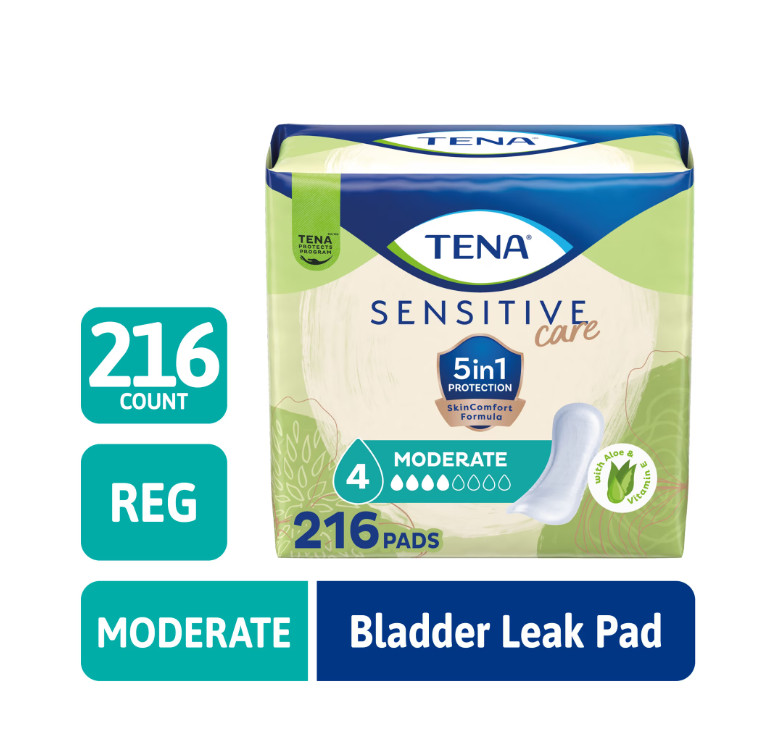 TENA Sensitive Care Moderate Absorbency Incontinence Pads, 216 Count