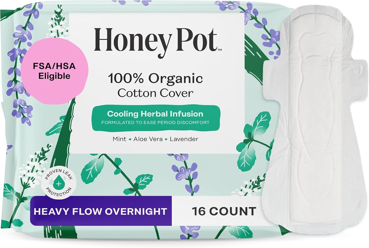 The Honey Pot Company – Herbal Sanitary Pads for Women – 16 Count (Pack of 1)