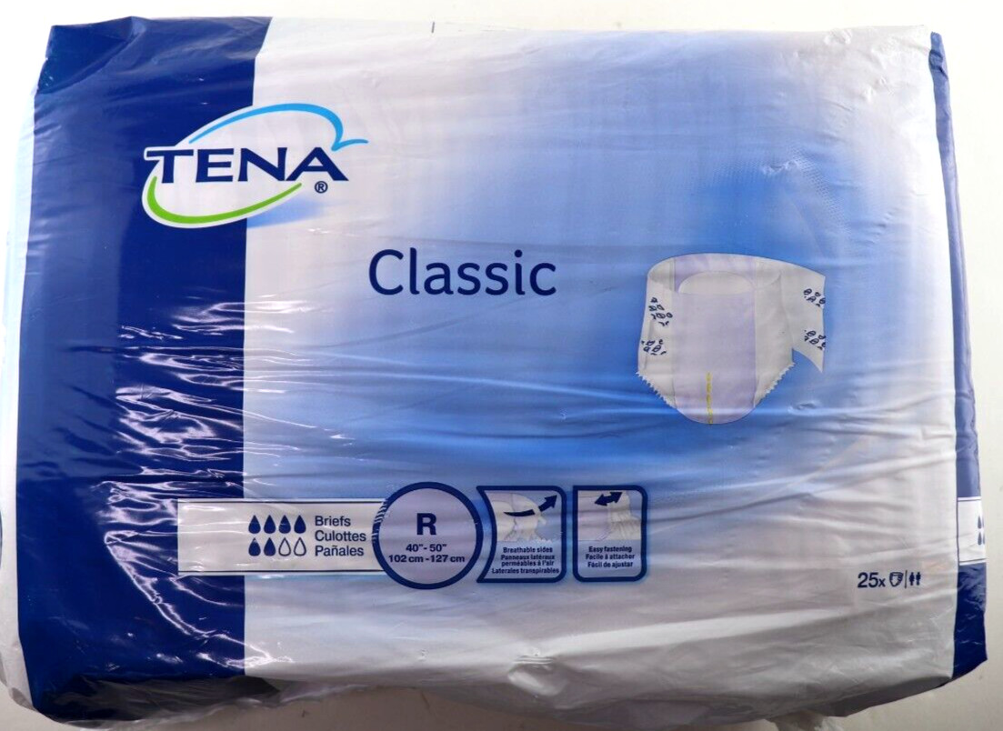 TENA Classic Unisex Adult Incontinence Briefs Regular 40» – 50» Pack of 25