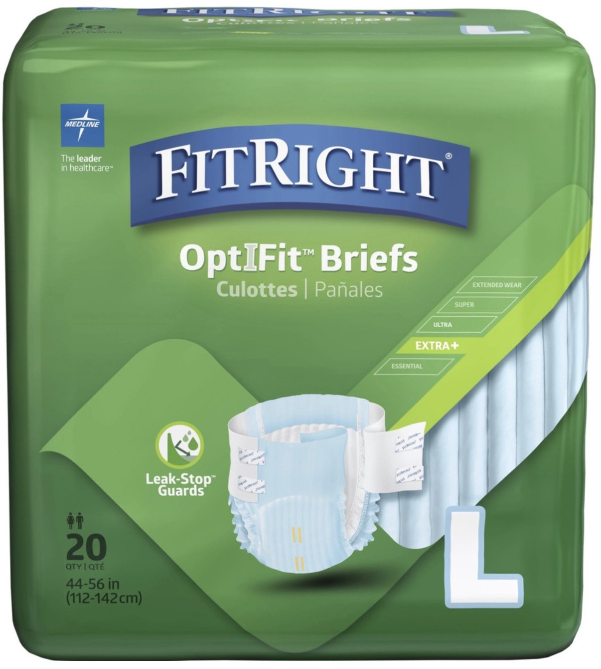 3-PACKS, 60 CTS FitRight OptiFit Incontinence Briefs w/ Tabs, for Large Leak