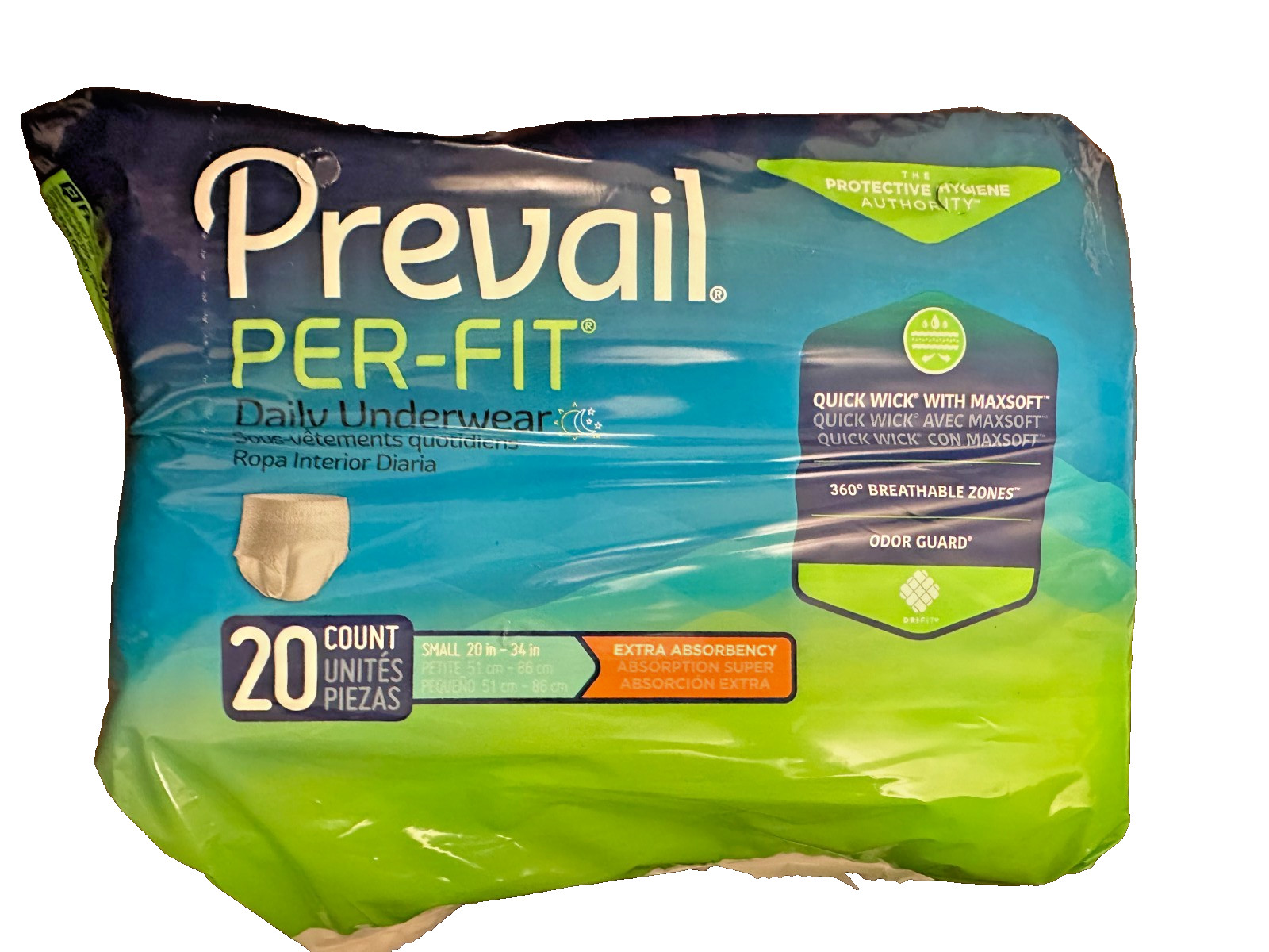 Prevail Per-fit Daily Underwear Small 4 Pack (20 Count Each) NEW