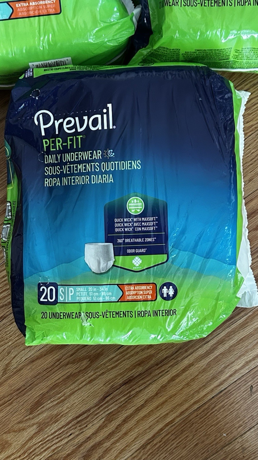 Prevail Per-Fit Daily Underwear Small 20 Count Extra Absorbency Unisex Sealed