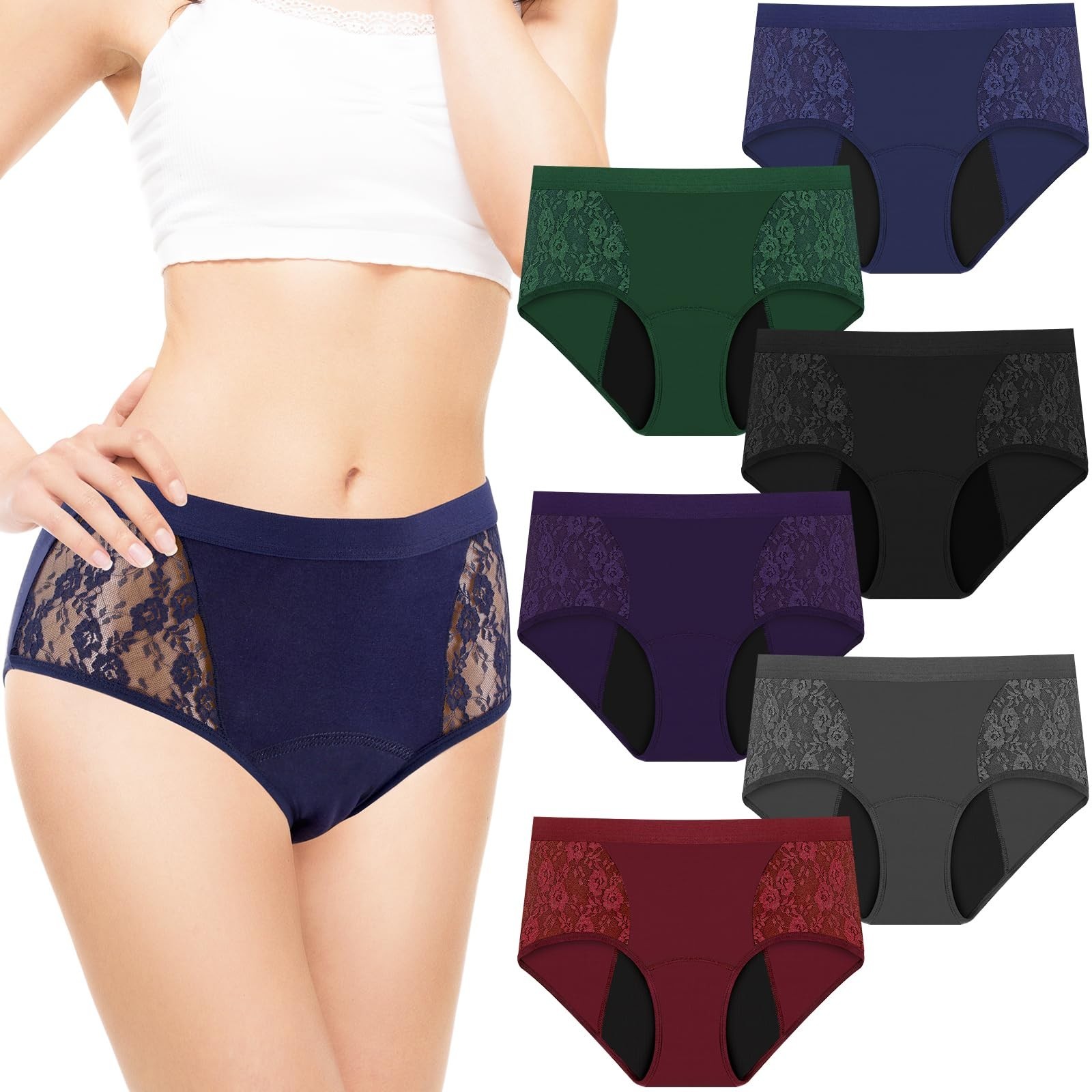 TUXIYA 6 Pack Incontinence Underwear Women’s Leak Proof Underwear Washable Sz M