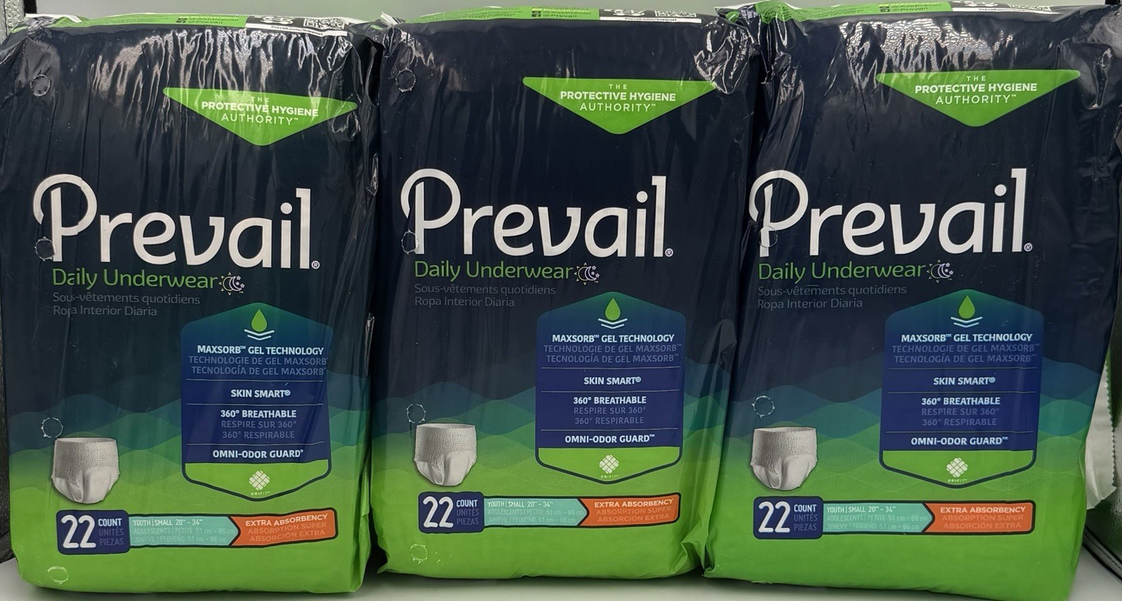 Prevail Daily Underwear Youth/Small 20-34” 66 Total New Sealed PV-511 Lot of 3