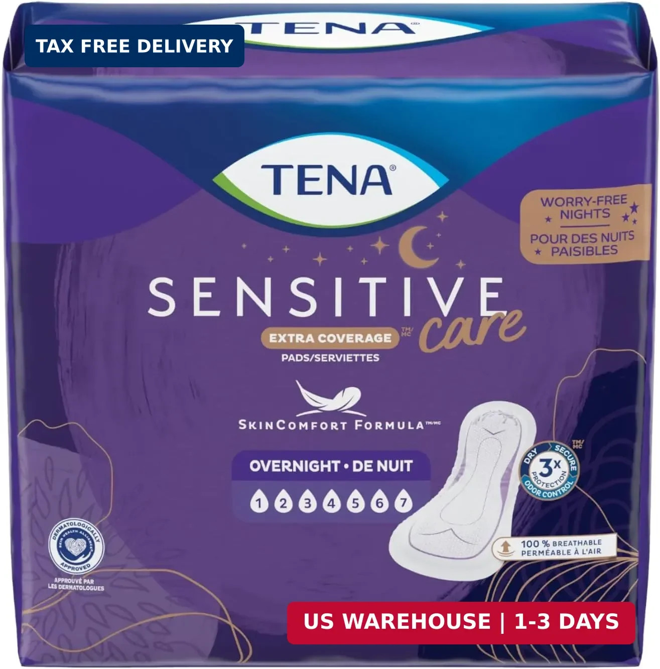 TENA Sensitive Overnight Dry-Fast Core Adult Female Bladder Control Pads, 16 Inc