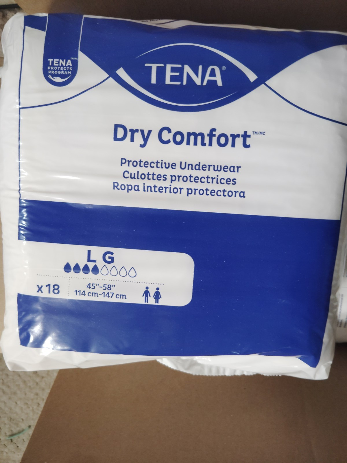 4 Packs (72 Count) Tena Dry Comfort Protective Underwear Size Large 45”-58”