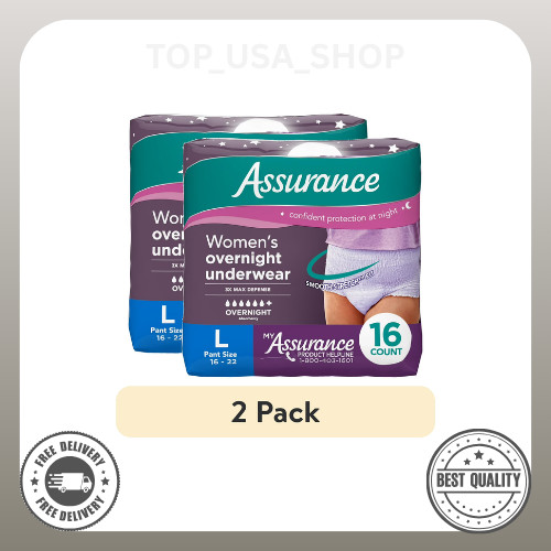 (2 pack) Assurance Women’s Overnight Incontinence and Postpartum Underwear, L, U