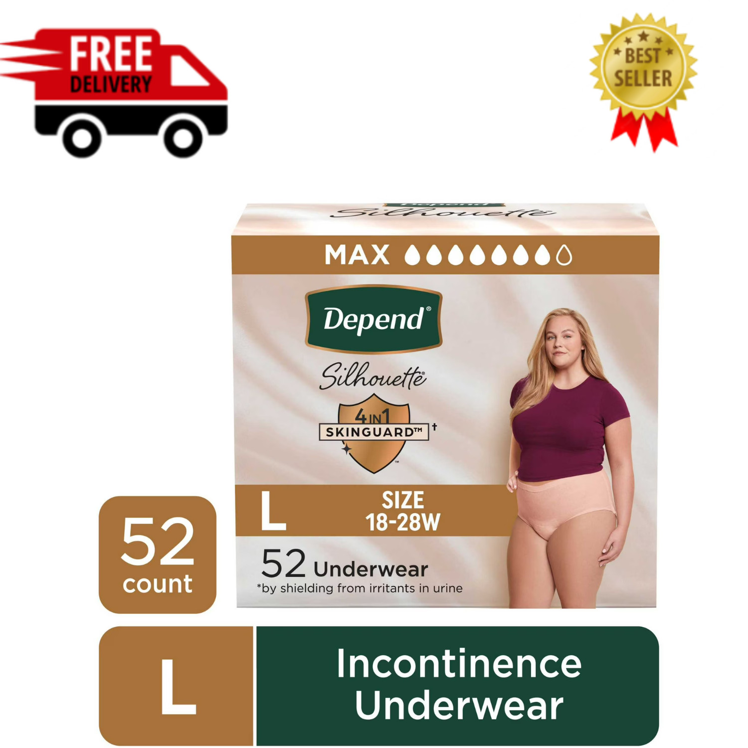 Depend Silhouette Women Incontinence Underwear L 52ct Postpartum Leak
