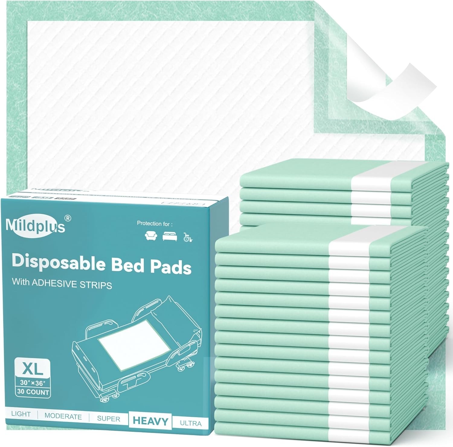 Bed Pads with Adhesive Strips 30»X36», 30 Count Chucks Disposable Underpads…