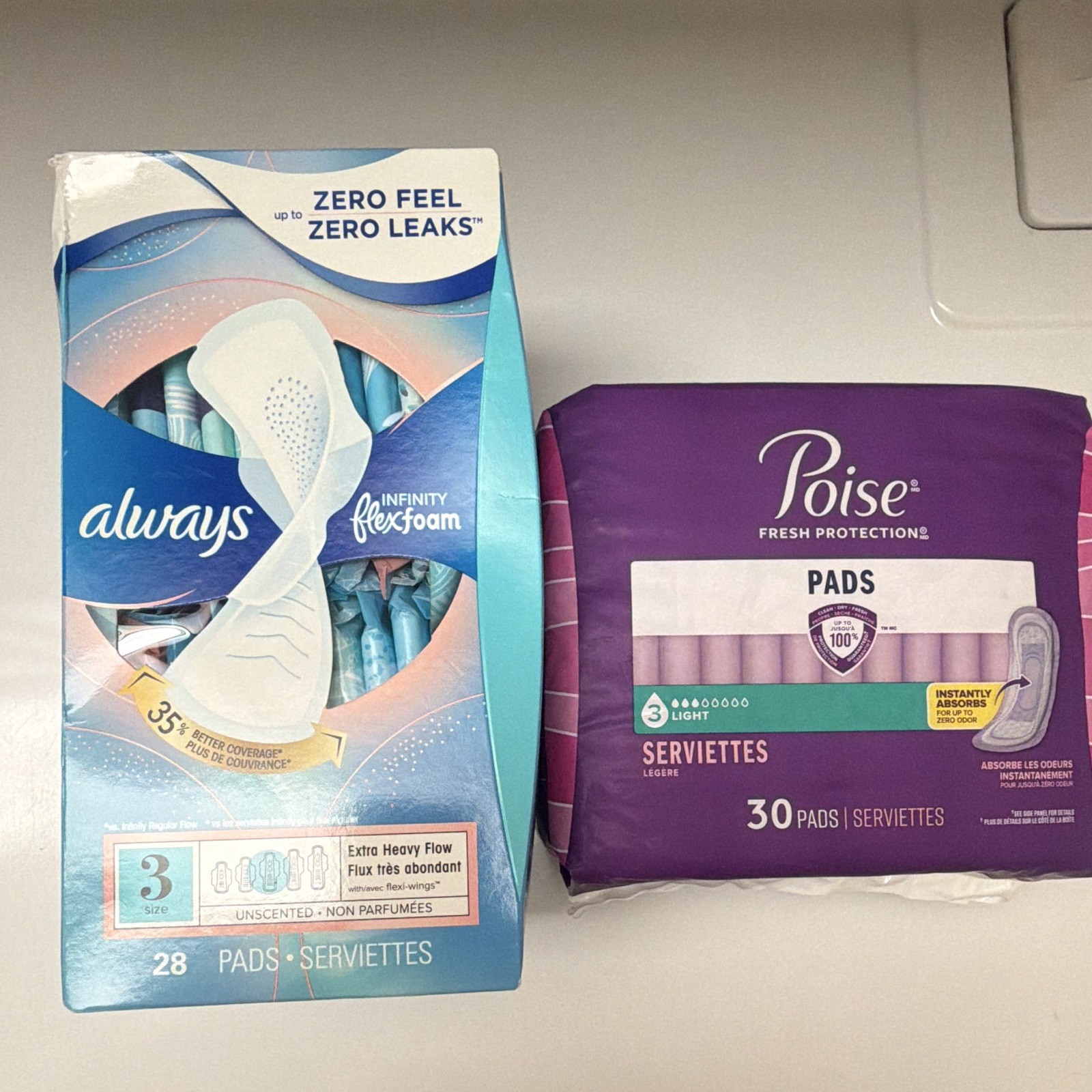 Poise Light Incontinence Pads Size 3 Purple Disposable 30 Ct Infinity FlexFoam