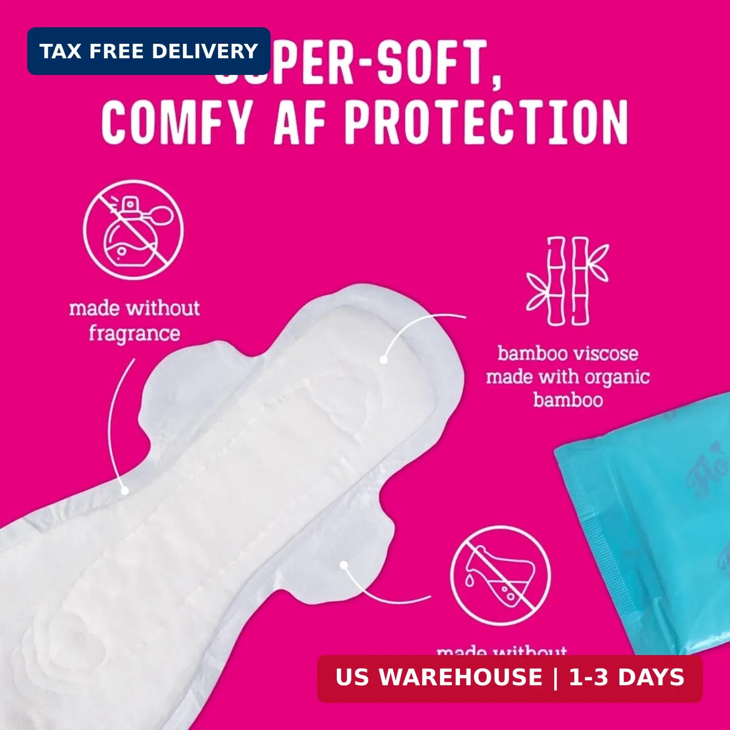 Flo – Extra Long Maternity Pads (10 Pack) – Super Soft + Breathable – 4 Wings –